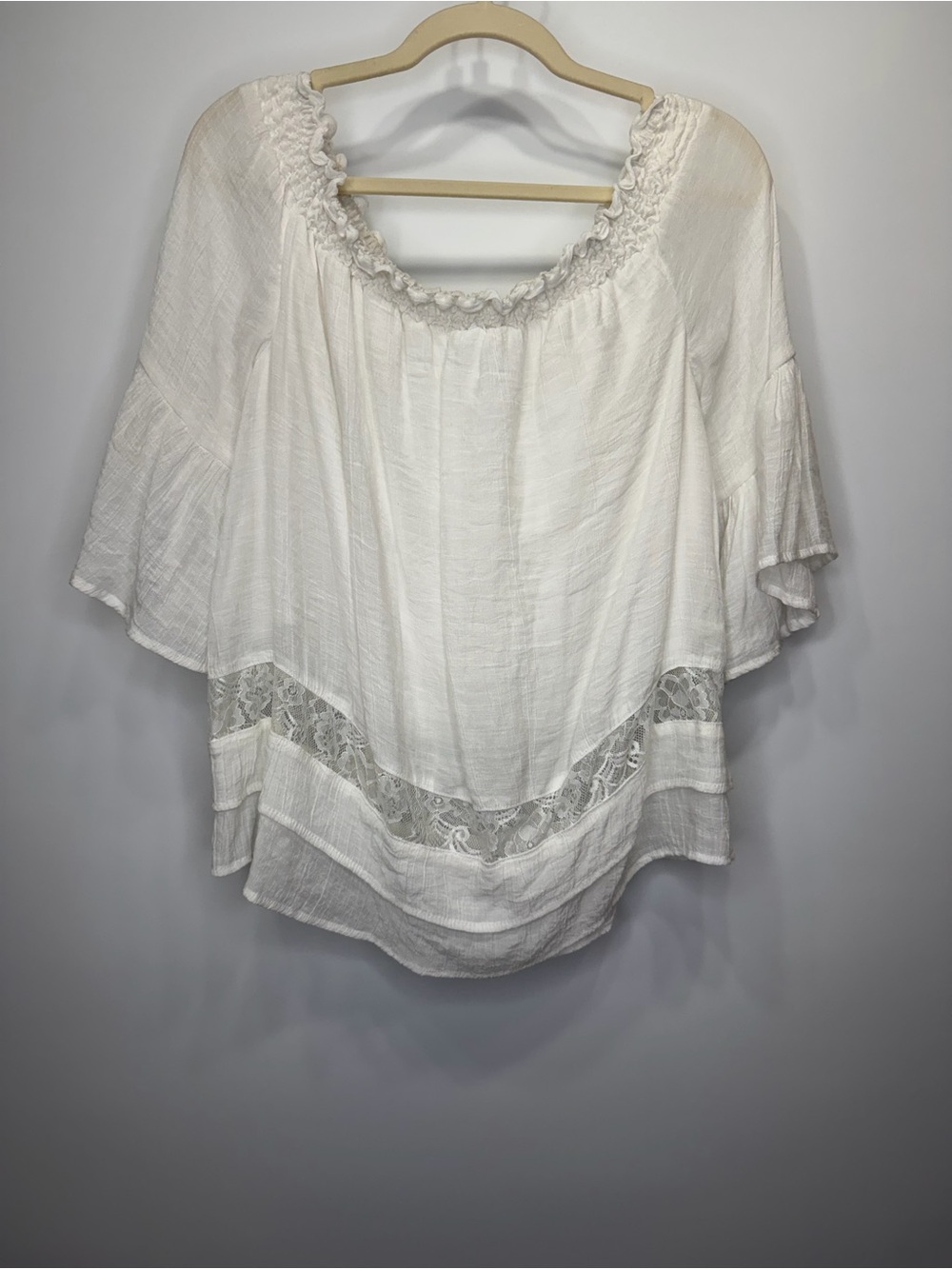 Thalia Sodi Boho White Lace-Trim Peasant Blouse